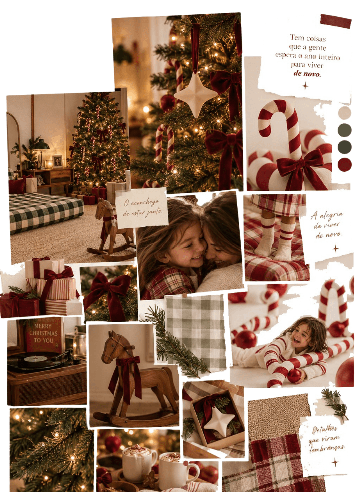 Moodboard do ensaio de Natal: referências de clima, cores e cenário